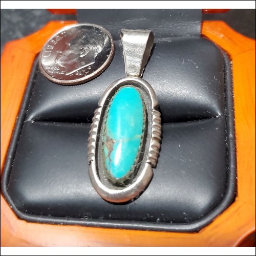 Estate Turquoise signed Pendant marked Sterling $1Nr